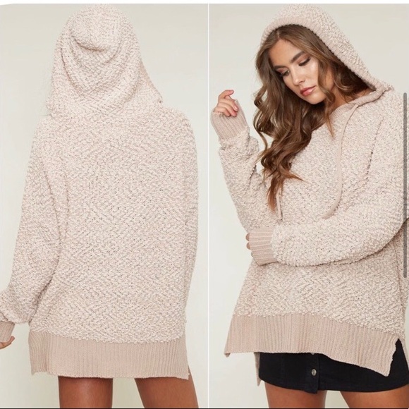 Women’s Popcorn lightweight knit pullover soft fall winter taupe sweater hoodie - Picture 2 of 3